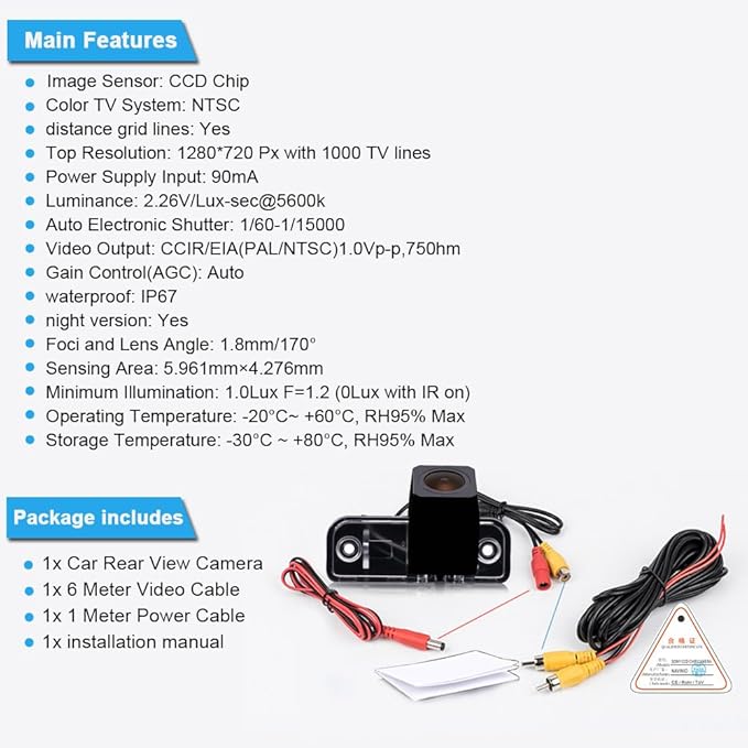 Car Backup Camera Replacement for MB CLS300 2012 SLK55 SLK200 SLK280 SLK300 SLK320 SLK350 AMG T-Model Kombi W203 S203 C30CDI C55 C180 C200 C220 C230 C240 C270 C280 C320 C350 W220 R171 W171