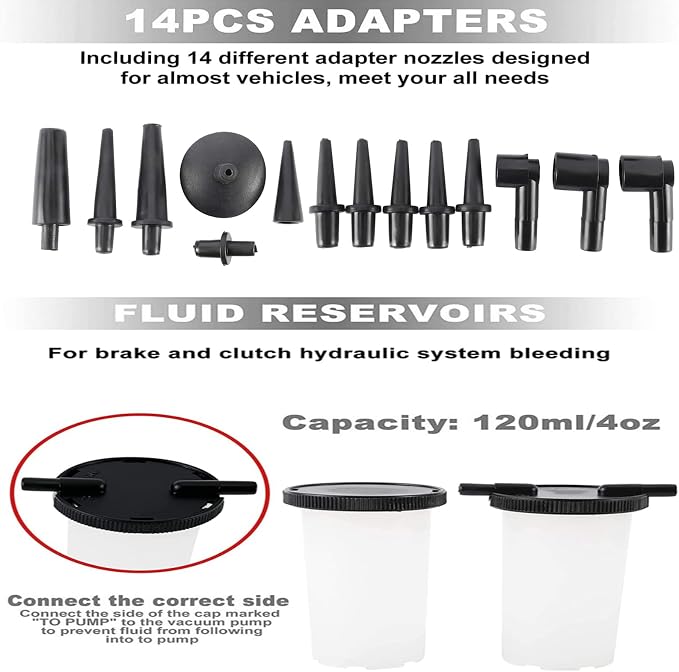 Ventilation Kit Brake, Manometer Hand Vacuum Pump Tester Set with Adapters Fluid Brake Replacement Tool Clutch Ventilation System, for Cars, Motorcycles, Trucks