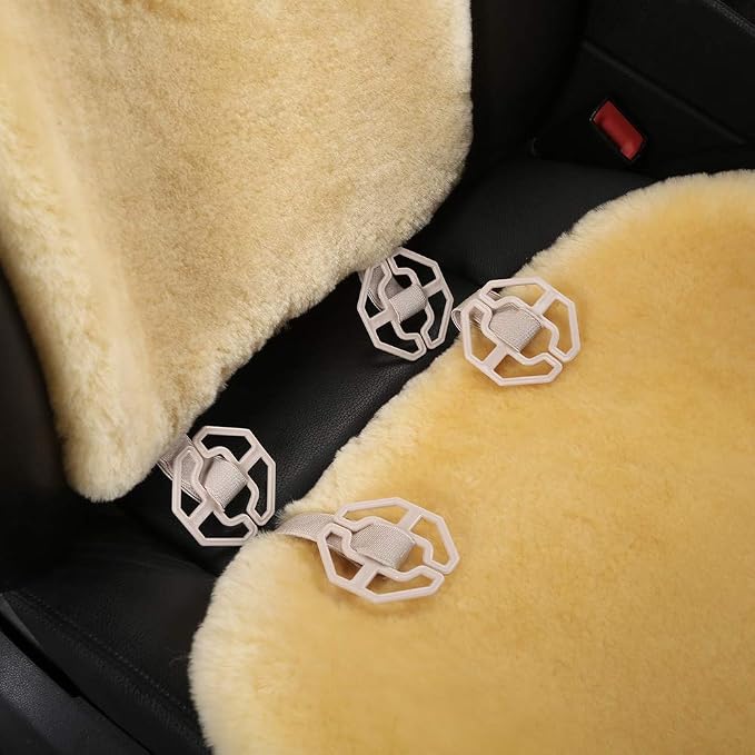 OGLAND Fluffy Cozy Fur Sheepskin Universal Car Seat Cover for Auto Fuzzy Seat Cushion Accessories Automobiles (3 Pack Front, Golden Yellow)