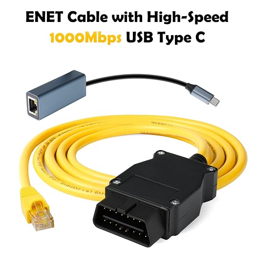ENET OBD2 Cable + USB Type C for BMW F & G Series, OBD ENET Cable RJ45 Compatible with E-SYS ICOM ISTA+, 6.6ft/2M