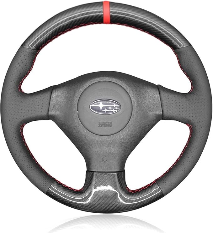Hand-Sewing Steering Wheel Wrap Cover Black Gloss Carbon Fiber Leather Wrap Interior Protection Accessories for Subaru Forester/Impreza/Legacy/Outback/Impreza WRX(STI) 2005 2006 2007 2008