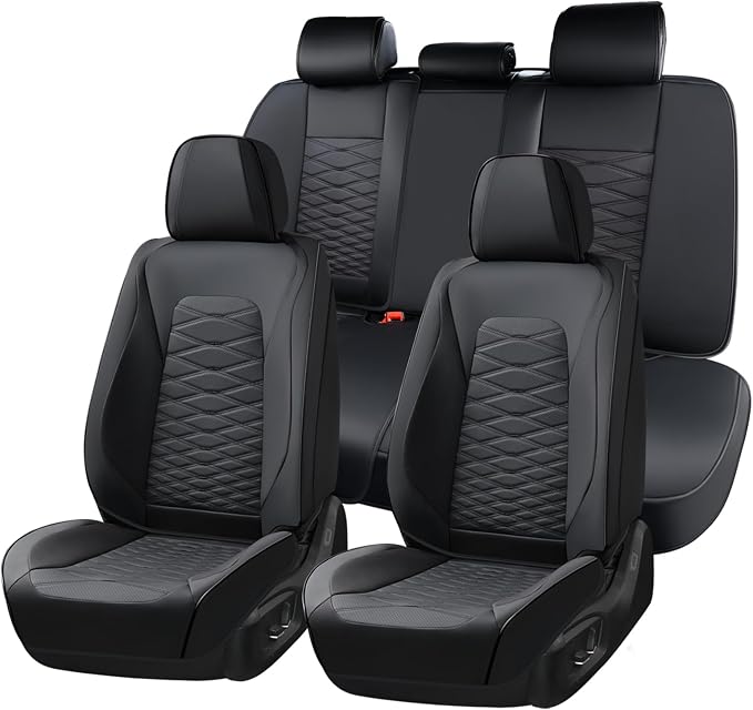 FLORICH Leather Seat Covers, Car Seat Covers Full Set, Car Seat Protector Waterproof, Front and Rear Seat Covers for Cars, Automotive Seat Covers Universal Fit for Most Cars SUV Truck - Black