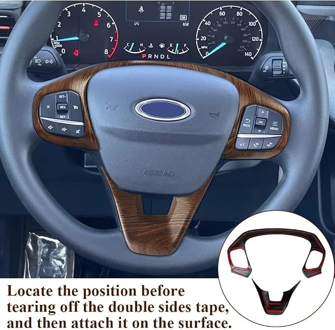 Muslogy for Maverick Set 14 Pcs Interior Decoration Trim Kit Overlays Steering Wheel Center Console Vent Window Switch Inner Door Cover Compatible with Ford Maverick 2022-2024 (Dark Wood Grain)