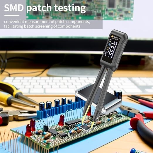 10KHz LCR Meter Tweezer Digital Smart SMD Tester Mini ESR Meter, Capacitance Inductance Continuity Resistor Voltage Diode Tester 9999 Count Electronic Component Analyze Portable Tools