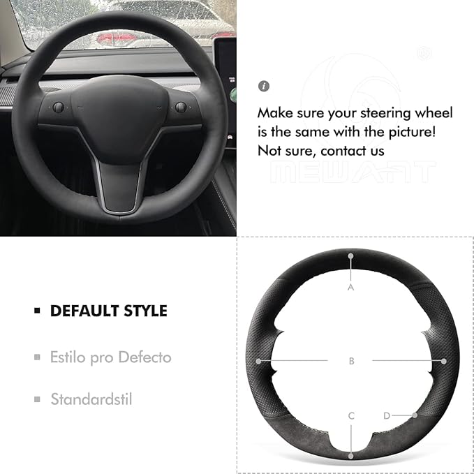 MEWANT Hand Stitch Athsuede Perforated Real Leather Steering Wheel Cover for Tesla Model 3 2017-2020 DIY Steering Wrap
