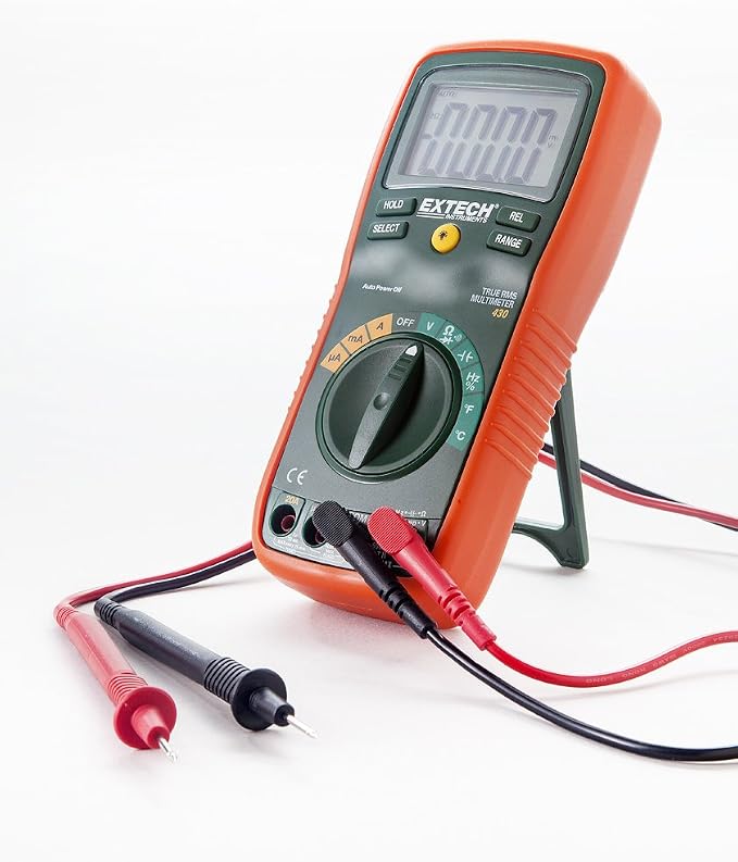 Extech by FLIR EX430A 11-Function True RMS Digital Multimeter with Type K Thermometer, Autoranging, CAT III Safety Rated | AC/DC to 1000V, current to 10A, resistance, capacitance, frequency, Type K temp, CAT III, holster