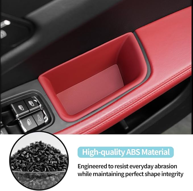 4PCS Door Side Storage Box for Porsche Macan Accessories 2014-2026, Front Rear Car Door Handle Organizer Tray for Phone, Keys, Cards, Macan Car Accessories Interior (Red for Ma-can 2014-2026)
