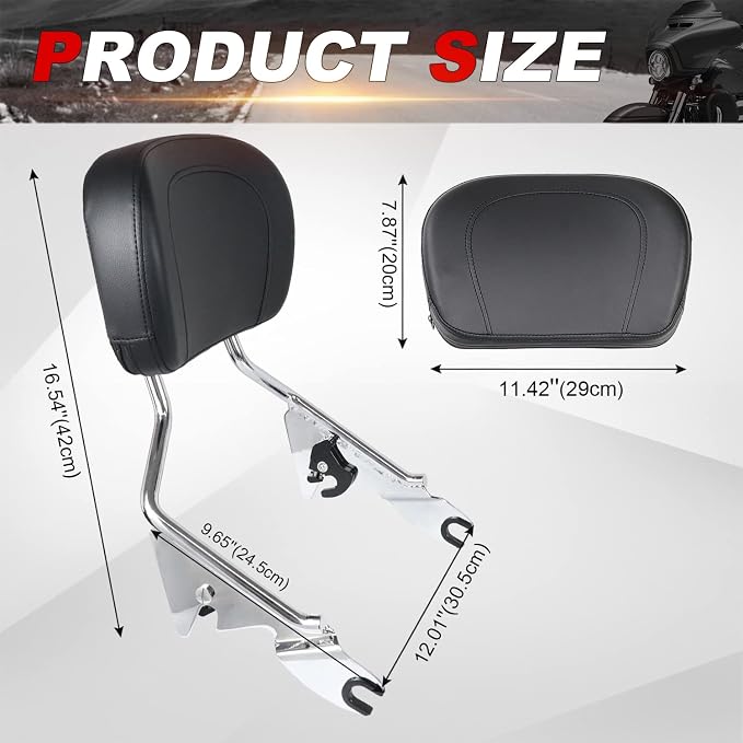 AUFER Detachable Backrest Sissy Bar Upright Passenger Backrest With Back Rest Pad Compatible With For Touring Road King Street Glide Electra Glide Road Glide FLHR FLHX FLHT FLTR 2009-2025（Chrome） | High Quality Metal Backrest Sissy Bar,Easy to Install ...