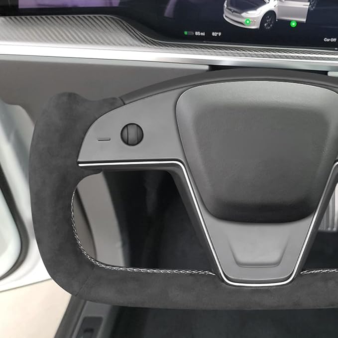 MEWANT Hand Stitch Dark Gray 9002 Athsuede Steering Wheel Cover Wrap for Tesla Model S Yoke 2021-2023 Model X 2021-2023