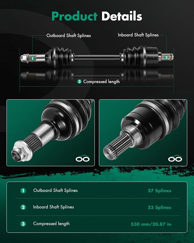 CV Axle Shaft Assembly fit for Yamaha Grizzly 550 700 Kodiak 700 700K 2007-2020 Rear Left Right 28P-2510F-04-00,28P-2518E-10-00 2PCS