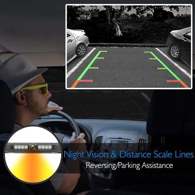 License Plate Frame Backup Camera - Built-in Distance Scale Lines Backup Parking Reverse Assist Marine Grade Waterproof IP-67 Adjustable Slim Bar Cam Night Vision w/ 420 TVL Resolution - Pyle