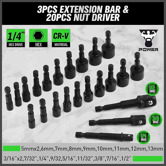 Bundled products-2 items: 50PCS 3/8" Drive Impact Socket Set & 232PCS Screwdriver Bit Set