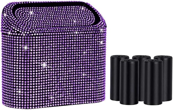 eing Car Trash Can with Lid,Mini Car Dustbin Garbage Organizer & Bling Auto Steering Wheel Desk