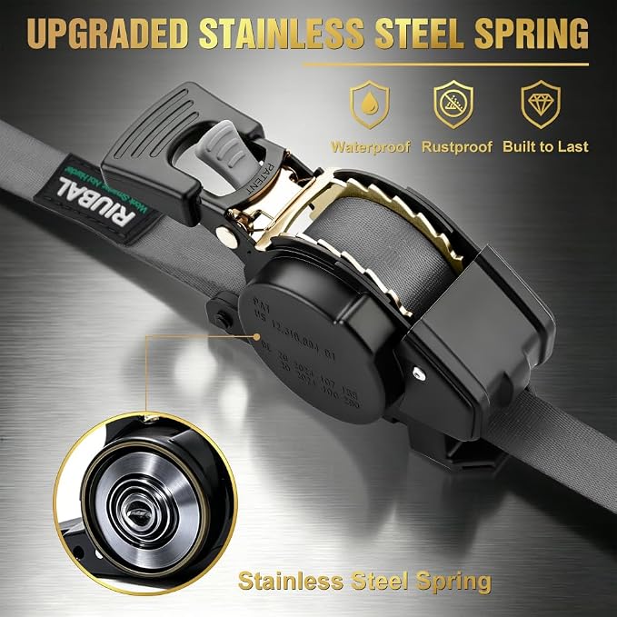 Retractable Ratchet Straps (4-Pack) - 1 Inch x 15 Feet (1,764lb Break Strength) - Auto Self Retracting Tie Down Straps Heavy Duty for Motorcycle, ATV, UTV, Truck, Cargo Trailer – Grey