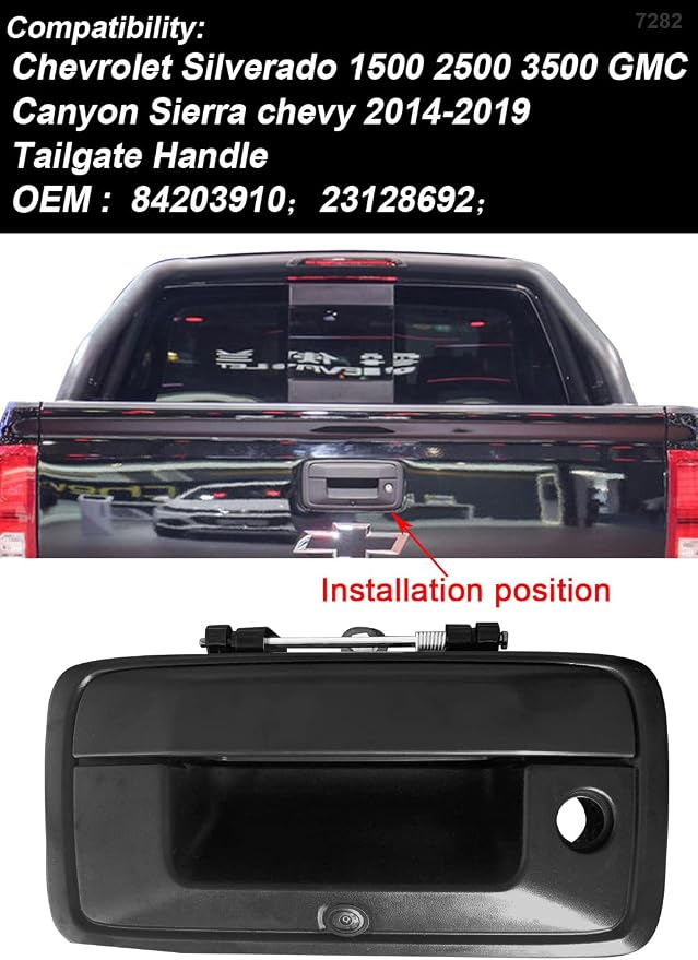 Car Tailgate Lever Camera Waterproof HD Rear View Camera for Chevrolet Silverado 1500 2500 3500 GMC Canyon Sierra Chevy 2014-2019 (OEM: 84203910; 23128692)