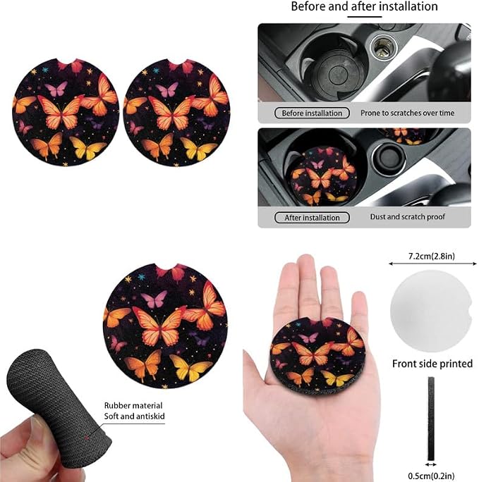 Butterfly Print 13 Pack Car Seat Covers Full Set Colorful Butterflies Painting Car Interior Accessories Fit Auto SUV Trucks Seat Belt Shoulder, Black