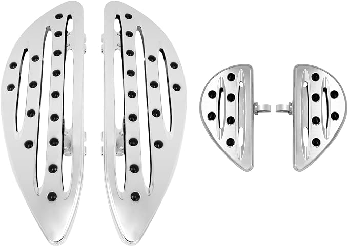 Floorboards Set Driver Passenger Footboards Front Rear Foot Pegs CNC Fit For Harley Touring Road Glide Street Glide Electra Glide Softail Dyna (Chrome)