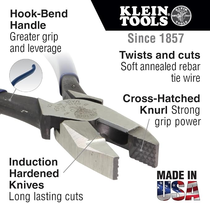 Klein Tools Ironworker Pliers Bundle - Twist, Cut Rebar Tie Wire, 9-Inch and Spring Loaded Pliers