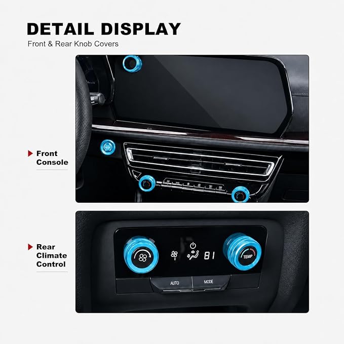 2024-2026 Chevy Traverse Accessories, 7PCS Aluminum Alloy Knob Cover Trim Set, Interior Control Knob Rings with Enhanced Grip (Turquoise Blue)