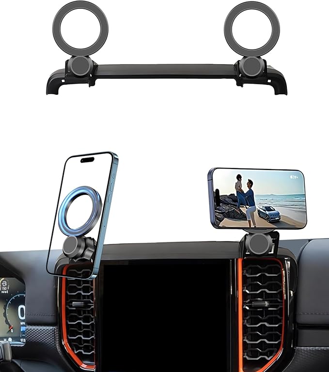 Magnetic Car Phone Mount for Ford Ranger 2023 2024 2025 2026 Accessories, for MagSafe Strong Magnets Cell Phone Holder 12.1-Inch Screen Cradles, with Portable Phone Gripper 360° Rotation