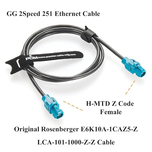 Rosenberger E6K10A-1CAZ5-Z H-MTD Vehicle Automotive Ethernet Cable 10Gbps 100/1000BASE-T1 H-MTD Female to Female Shielded LCA-101-1000-Z-Z Cable for ADAS, Telematics, Autonomous Driving (3M/9.84FT)
