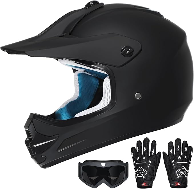 Youth Dirt Bike Helmet DOT Approved, Kids Motocross Full Face Helmet with Adjustable Goggles Riding Gloves & Storage Bag, Off-Road Sport Gear Set for Boys Girls ATV UTV