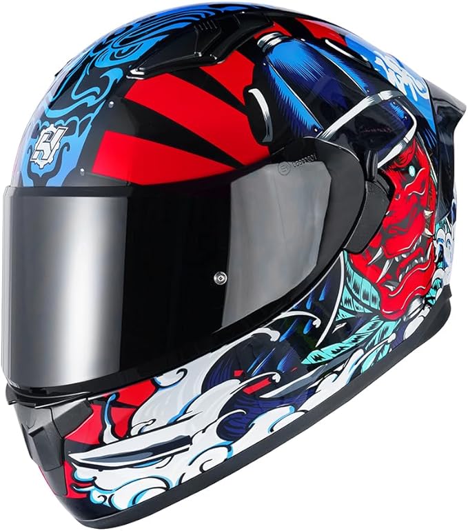 HAX Obsidian Full Face Dual Visor Adult Motorcycle Helmet for Motorbike Street Bike with Pinlock Ready DOT Approved Samurai Red L