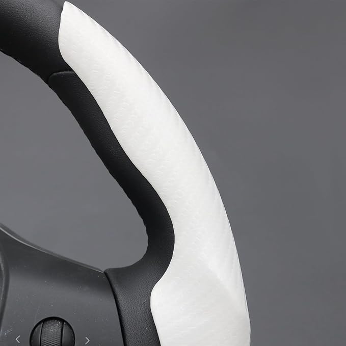 Mewant Custom-Fit Steering Wheel Cover for Tesla, Telsa Model 3 / Y Carbon Fiber Segmented Steering Wheel Cover for Men/Women, Anti-Slip, Comfortable, Model 3 / Y Accessories (White)