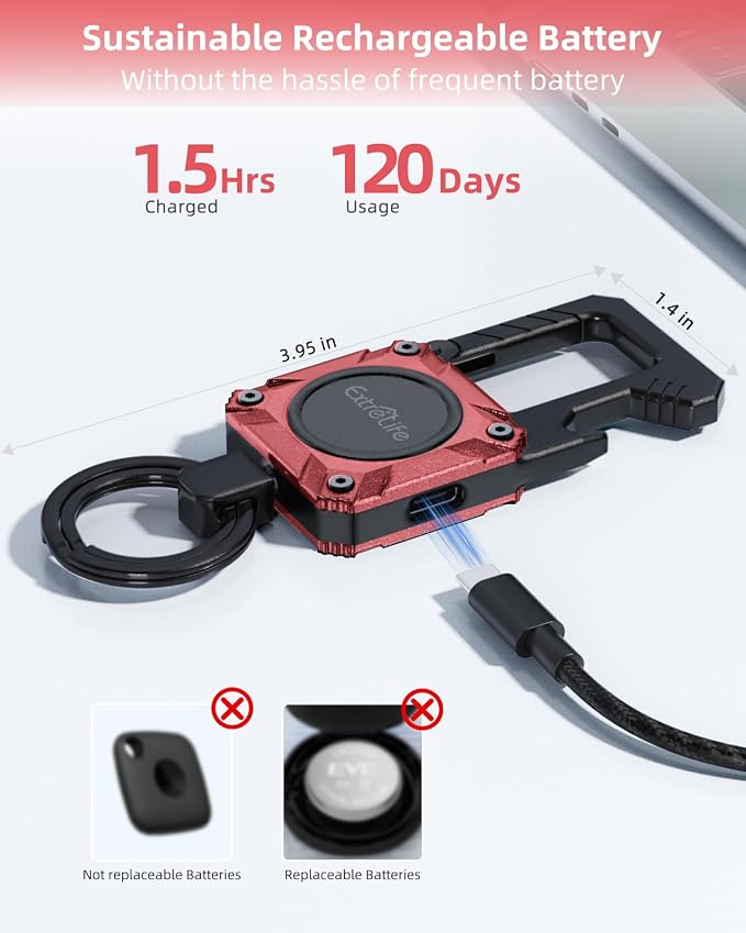 ExtreLife Keychain, Works with Apple Find My, Bottle Opener, Carabiner Car Key Chains with Gps Tracker