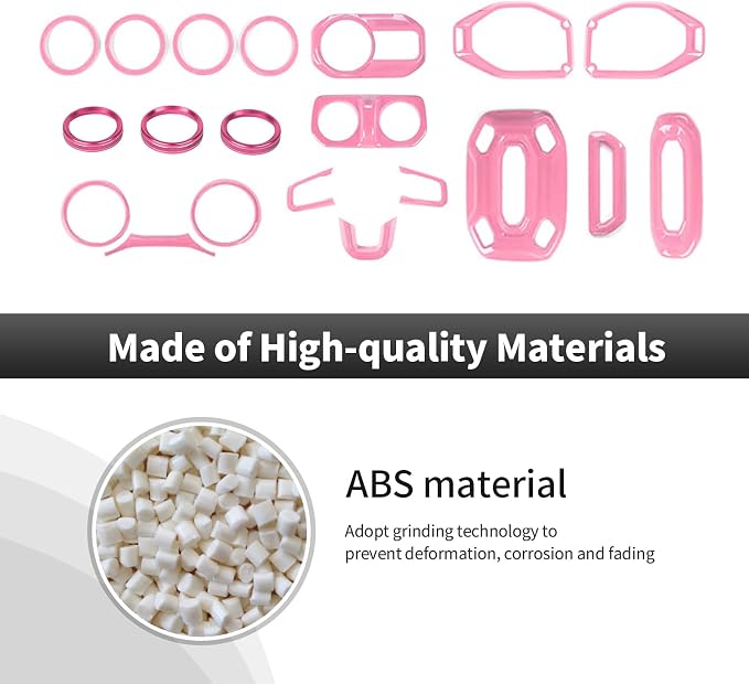 CheroCar Pink 20PCS Interior Trim Kit for Jeep Wrangler JL JLU & JT Gladiator 2018-2023,Dashboard,Steering Button Frame,AC Switch,Roof Speaker,Reading Light,Headlight Switch,Rear Air Vent Trim