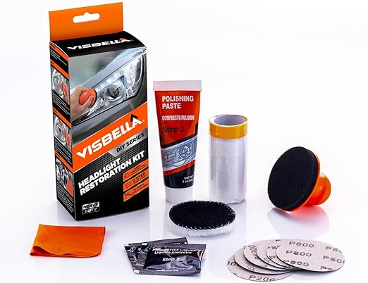 Visbella Auto Vehicle Headlight Restoration Kit, DIY Car Care Electric Repair Kit to Restore Oxidation Hazy Yellow Scratch for Headlights, Taillights, Fog or Directional Lights (Manual Solution)