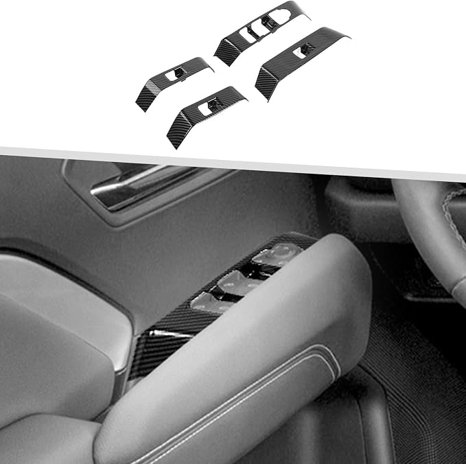Jimen Fit for Chevrolet Colorado/GMC Canyon 2023-2025, Window Lift Switch Panel Cover Trim (Carbon Fiber)
