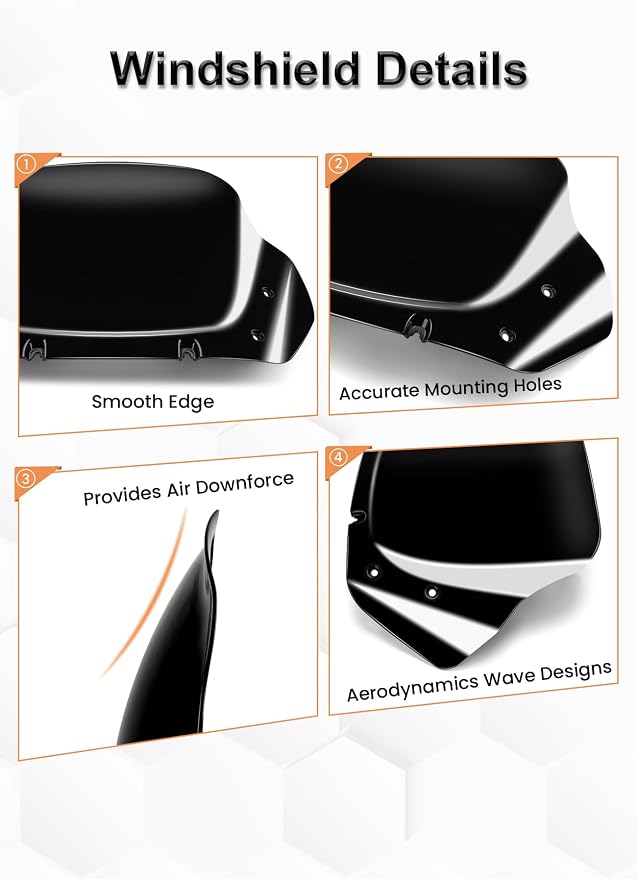 10" Wave Windshield Windscreen Wind Splitter Compatible with Harley Davidson Touring CVO Street Glide FLHXSE 2023-up,Street Glide FLHX 2024-up & FLXHU 2025-up (Black)