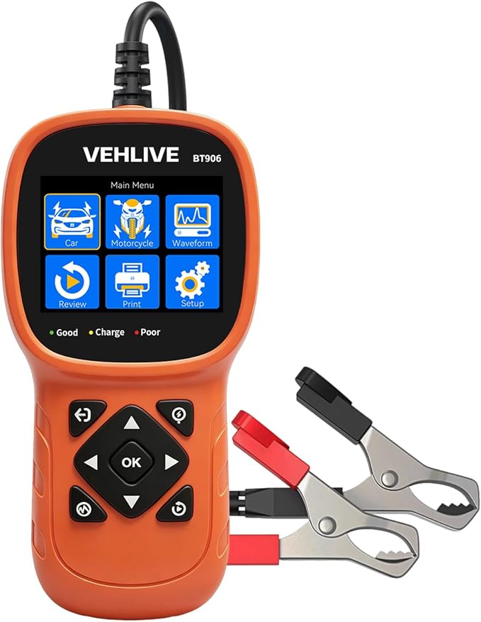 BT906 Car Battery Tester 6V 12V 24V with Lithium Battery Testing, 5-3000CCA Automotive Circuit Testing, Load/Alternator Tester, Charging Cranking System Tester for All Car Motorcycle Boat