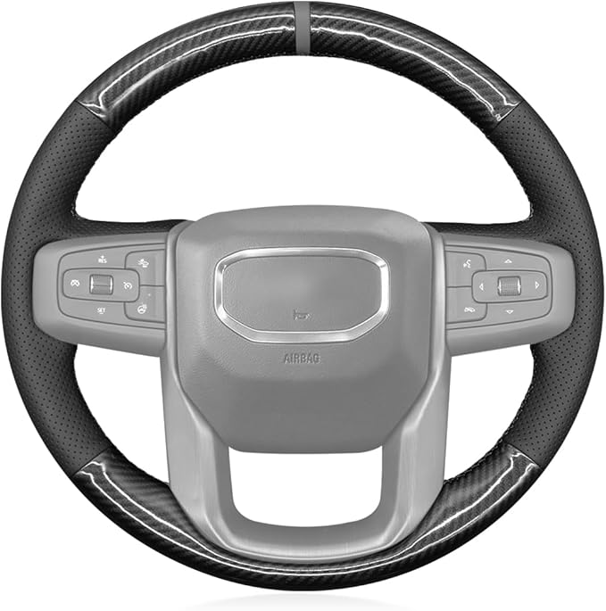 MEWANT Hand Stitch Car Steering Wheel Protector Wrap Cover for GMC Sierra 1500 2019-2023 / Sierra 1500 Limited 2022 / Sierra 2500 2020-2024 / Sierra 3500 2020-2024 / Yukon (XL) 2021-2023 Accessories