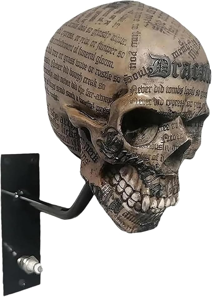 Motorcycle Helmet Skull Holder, Wall Mount Helmet Rack, Resin Crafts,Skull Helmets Holder Suitable for Motorcycle Cap, Baseball Cap, Bicycle Cap, Hat Storage Rack,Sports Gear (Type-A)