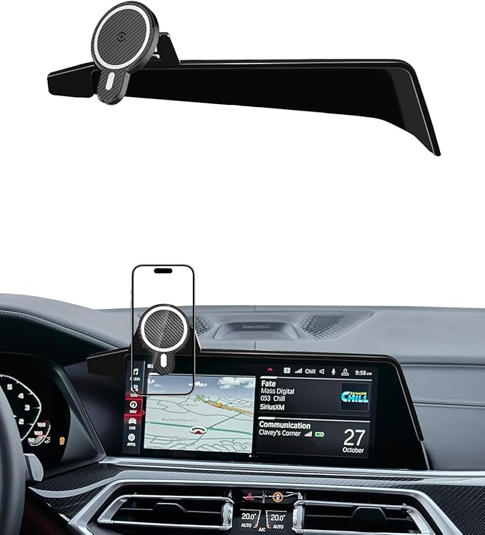 PZK Car Phone Mount Fit for BMW X5 2019-2023/X6 2020-2023/X7 2019-2022 Accessories 12.3-Inch Screen Fixed Clip, Car Phone Holder Magnetic 15W Fast Wireless Charging, 360° Rotation Automobile Cradles