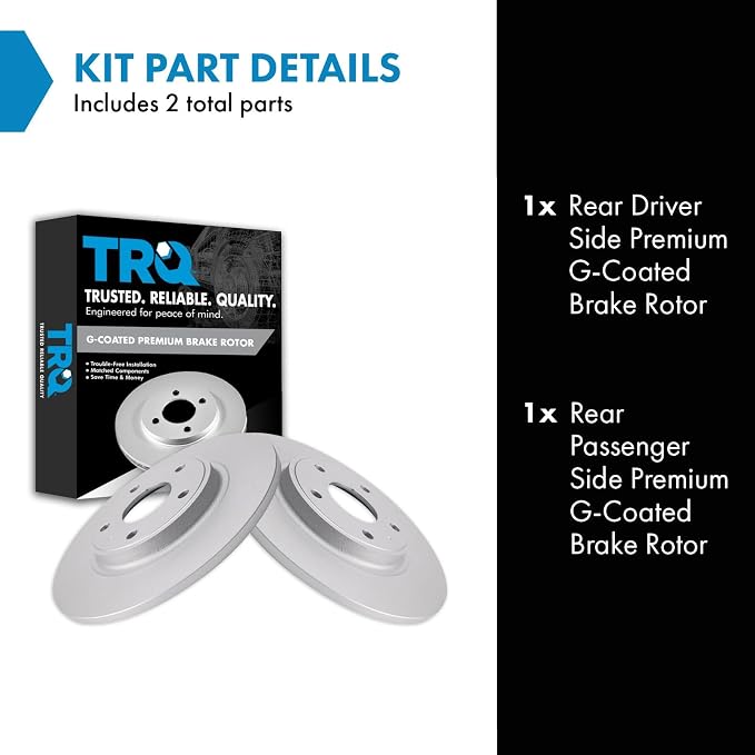 TRQ Rear Brake Rotors Set Premium G-Coated Driver & Passenger Side Compatible with 12-15 C/V 11-20 Grand Caravan 12-20 Journey 12-14 Routan 12-16 Town & Country