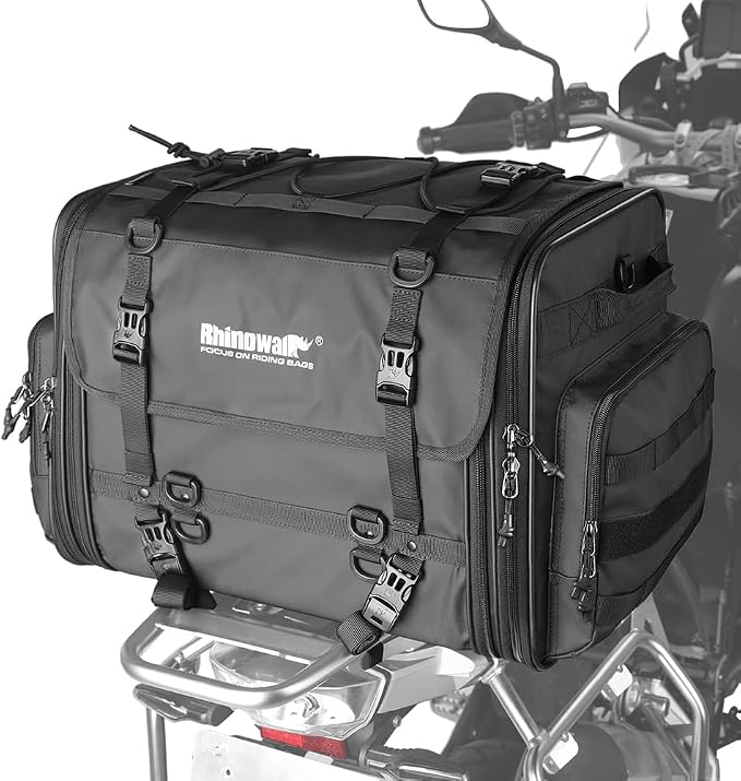 Rhinowalk Motorcycle Saddle Bag Motorbike Tail Bag Waterproof Expandable Pannier Bag Powersports Travel Luggage 80L (Black)