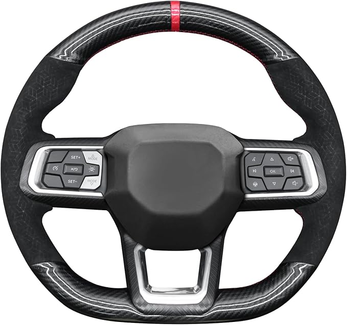 MEWANT Hand Stitch Black Shiny PU Carbon Fiber Cube Embossed Athsuede Steering Wheel Cover Wrap for Ford Mustang 2024