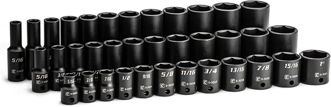 Capri Tools 3/8 in. Drive Shallow, Semi-Deep and Deep Impact Socket Set, SAE, 5/16 to 1 in, 36-Piece
