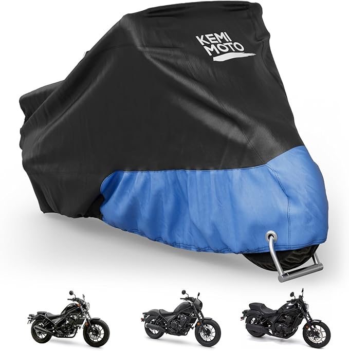 KEMIMOTO Heavy Duty 420D Motorcycle Cover Waterproof Compatible with Sportster Iron 883 Shadow Vulcan S Boulevard S40 Rebel 300 500 1100 Rain Snow Dust All Weather Cover with Lock Hole Storage Bag Fit