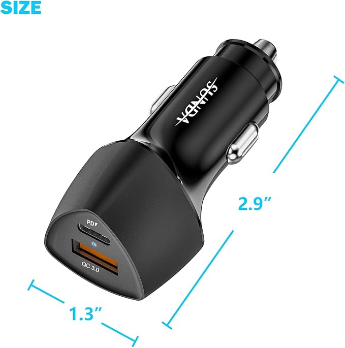 (10pack) SUNDA USB C Fast Car Charger 51W Dual Ports PD/PPS&QC3.0, Cell Phone Automobile Chargers, for Apple Smart-Phones and Android Car Charger, Compatible with iPhone 16/15 Pro/14 Mini/iPhone 13