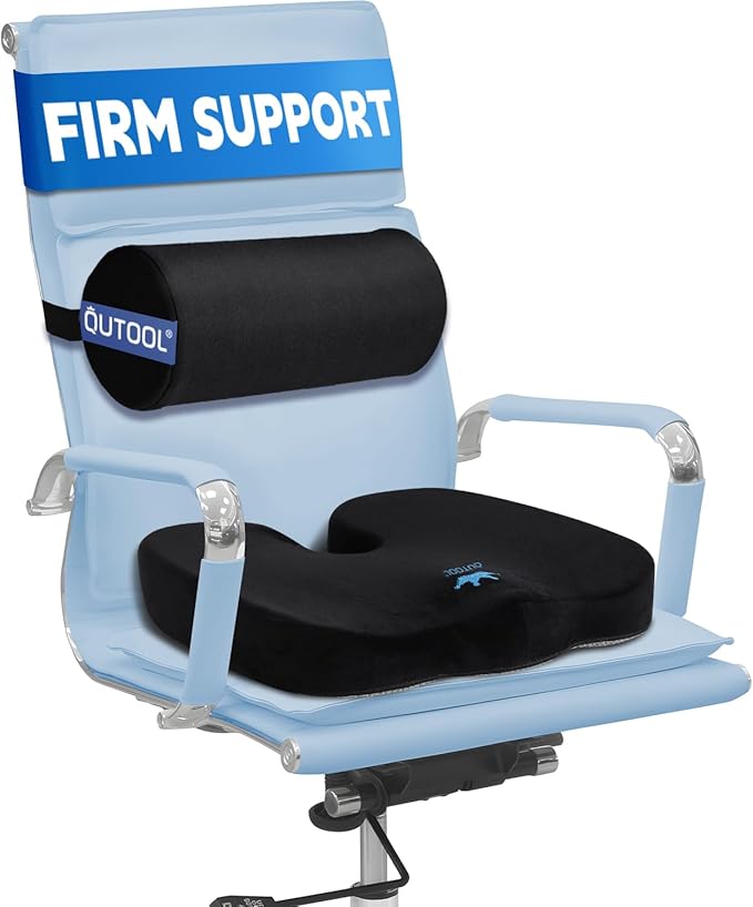 QUTOOL Seat Cushion & Firm Lumbar Roll for Office Chair
