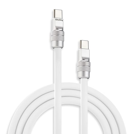 chubbycable Chubby 2.0 USB C 240W Fast Charging Cable Silicone Soft Durable USB C Cable Extra Thick Charger Cord Compatible with iPhone 17-15 Series iPad, White, Type-C to Type-C, 16.4FT
