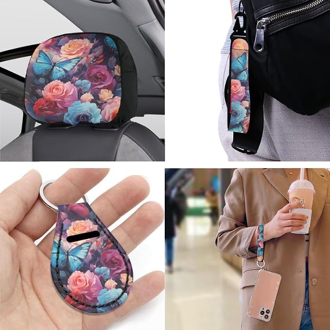 Morpho Menelaus Rose 13 Pieces Seat Covers Accessories Blue Butterfly Flower Steering Wheel Cover Seat Cover Full Set Seat Belt Shoulder Pad Car Cover for Truck SUV
