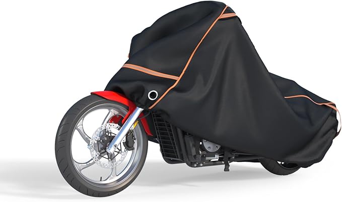 BENVOL 420D Heavy Duty Motorcycle Cover Waterproof Outdoor, 5000mm Rainproof Material Motorbike Cover with 2 Windproof Buckles, Lock Holes & Wide Reflective Strips, Anti-UV Sun Dust Protection