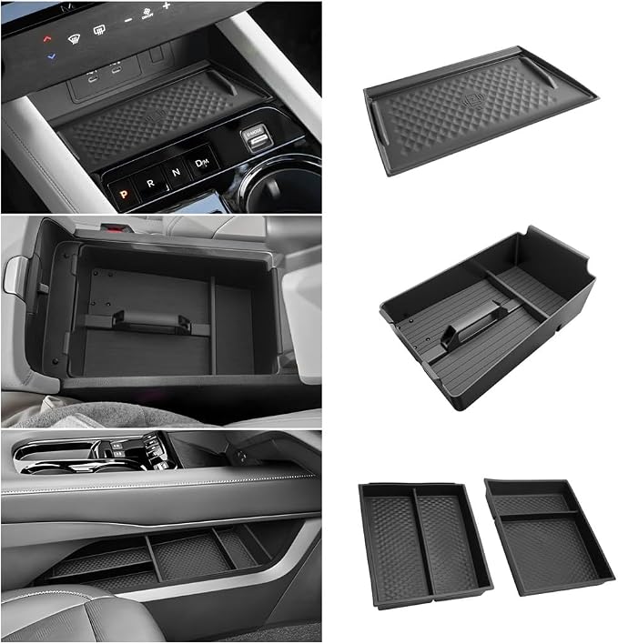 LUWU Center Console Organizer for 2025 2026 Nissan Murano SL/SV/Platinum Accessories Armrest Storage Box, Lower Console Organizers, Wireless Charging Protective Mat Murano 2026 Accessories 4-Pack