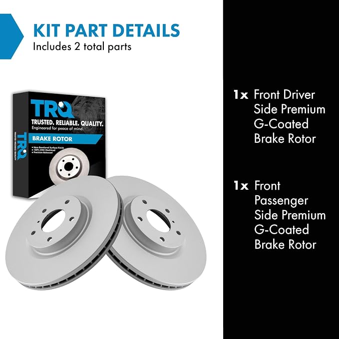 TRQ Front Brake Rotor Set G Coated Vented Compatible with 2003-2019 Infiniti FX35 FX45 G35 G37 EX35 EX37 M35 M35h M37 M45 M56 Q40 Q70 Q70L QX50 QX70 2005-2020 Nissan 350Z 370Z Altima Maxima Murano