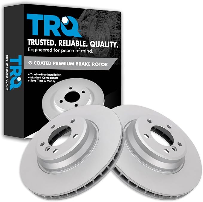 TRQ Front Brake Rotor Set G Coated Vented Compatible with 2009-2011 BMW 335d 2007-2013 335i 2009-2013 335i xDrive 2011-2013 335is 2007-2008 335xi 2013-2015 X1